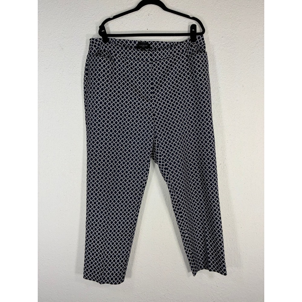 Talbots Hampshire Ankle Pants Womens 16W Navy Blue White Chain Link Geometric